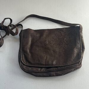 Barganza Crossbody Bag Genuine Leather Embossed Snap Closure